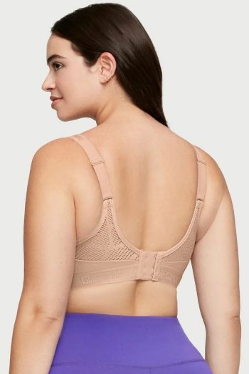 Glamorise Sport No-Sweat Mesh Sports Bra, Cafe, Back View