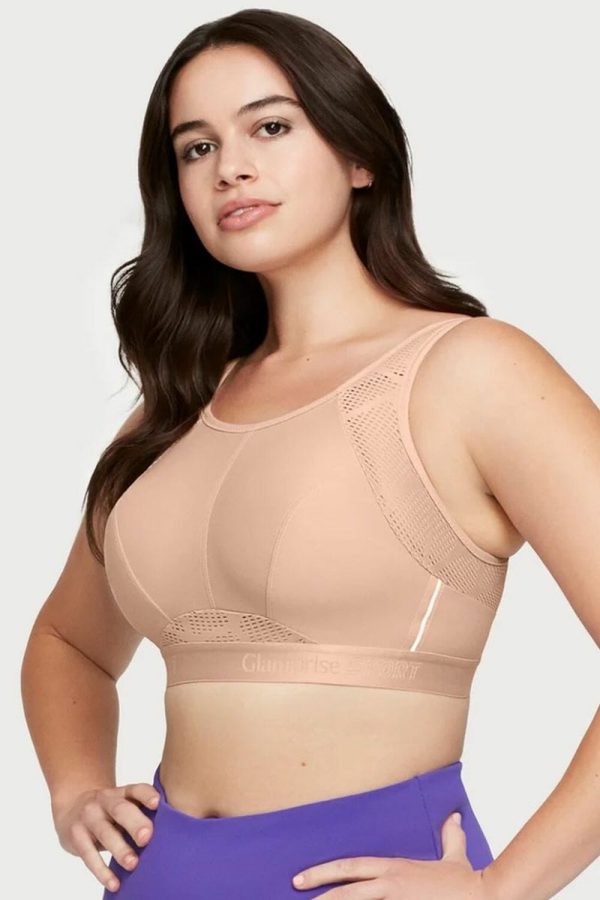 Glamorise Sport No-Sweat Mesh Sports Bra, Cafe, Side View