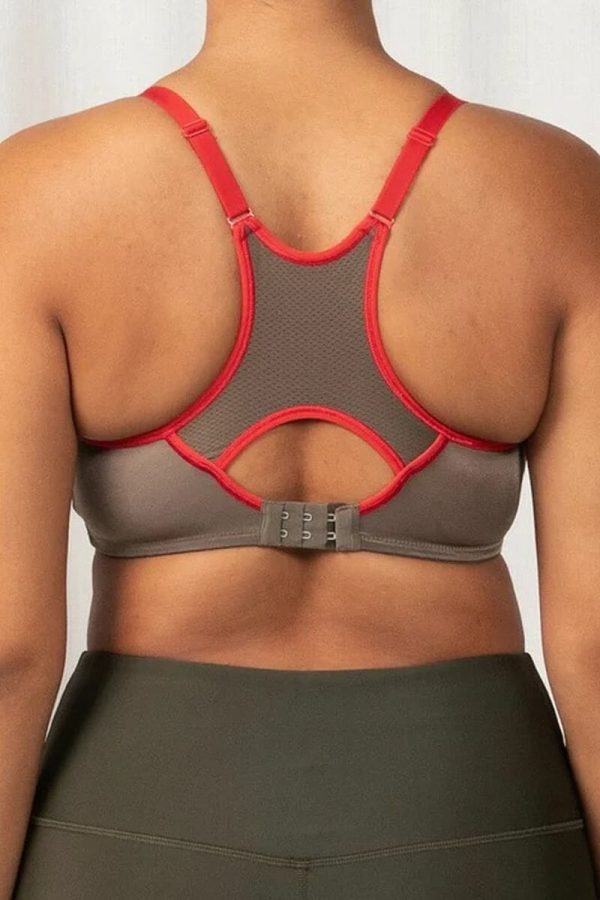 Triumph Triaction Racerback Sports Bras 2 Pack, Grey-Red Trim, Back View