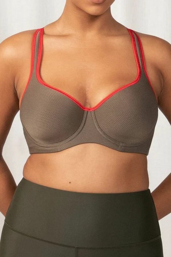 Triumph Triaction Racerback Sports Bras 2 Pack, Grey-Red Trim, Front View
