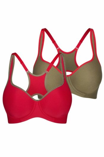 Triumph Triaction Racerback Sports Bras 2 Pack, Red-Grey Combo, Front View