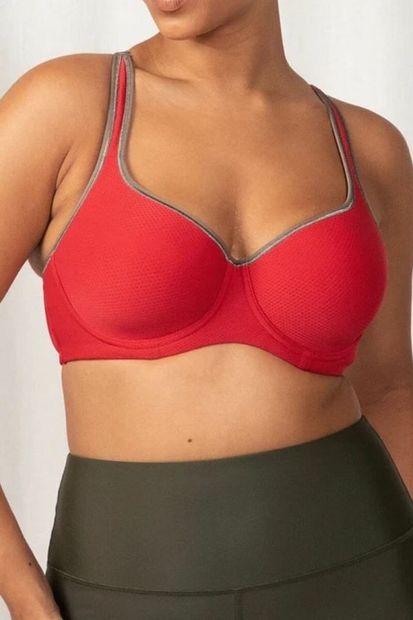 Triumph Triaction Racerback Sports Bras 2 Pack, Red-Grey Trim, Front View