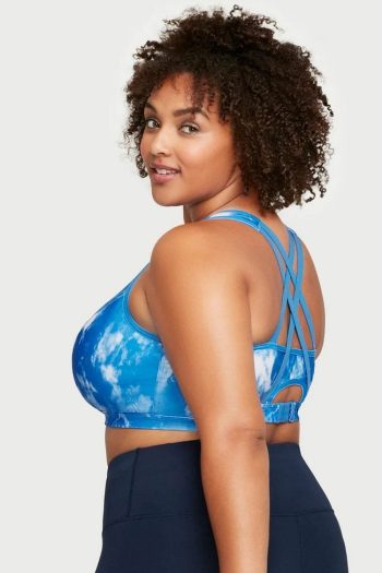 Glamorise Sport Zip Up Front-Closure Sports Bra, Blue Tie-Dye, Back View