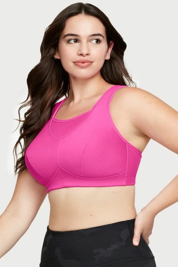 Glamorise Sport No-Bounce Camisole Sports Bra, Rose Violet, Side View