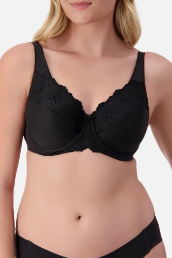 Triumph Embroidered Minimiser Bra, Black, Front View