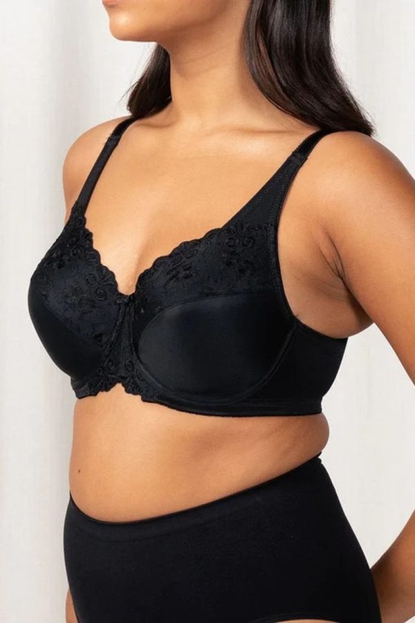 Triumph Embroidered Minimiser Bra, Black, Side View