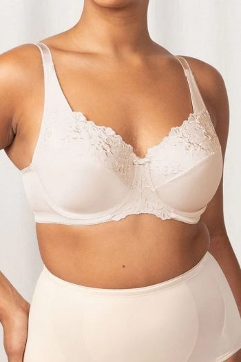 Triumph Embroidered Minimiser Bra, Fawn, Front View