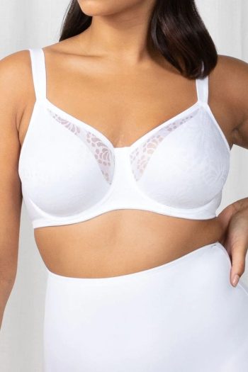 Triumph Lacy Minimiser Bra, White, Front View