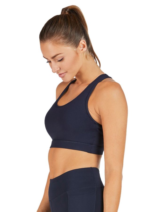 Abi and Joseph Leo Hi-Tech Sports Bra, Deep Navy, Side View