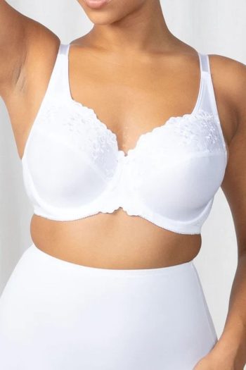 Triumph Embroidered Minimiser Bra, White, Front View