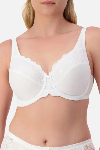 Triumph Embroidered Minimiser Bra, White, Front View