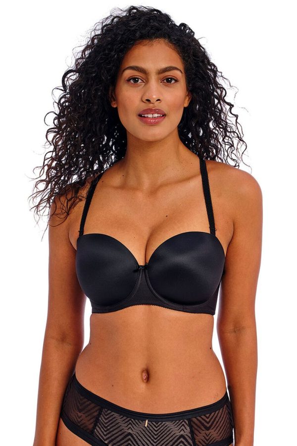 Freya Deco Moulded Strapless Bra, Black, Front View