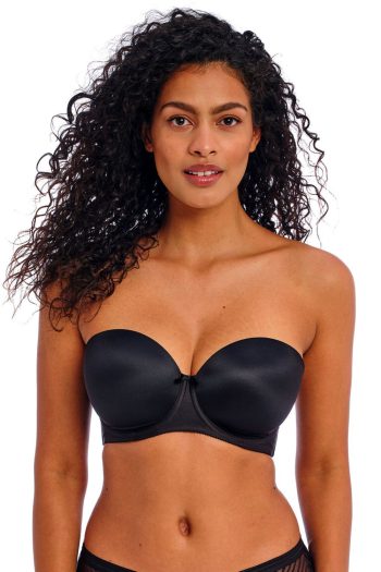 Freya Deco Moulded Strapless Bra, Black, Strapless Front View