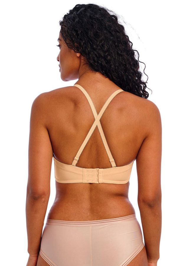 Freya Deco Moulded Strapless Bra, Nude, Crossed Back View
