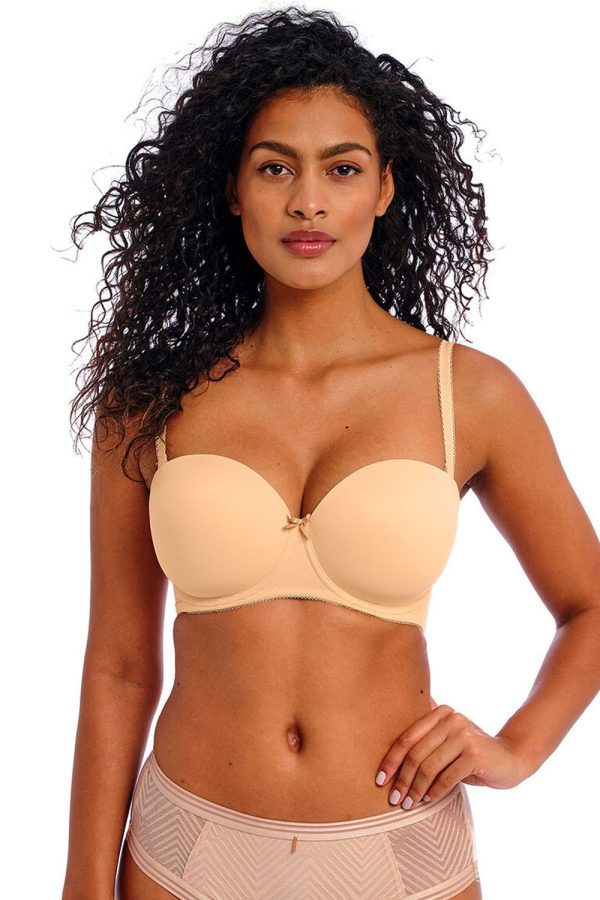 Freya Deco Moulded Strapless Bra, Nude, Front View