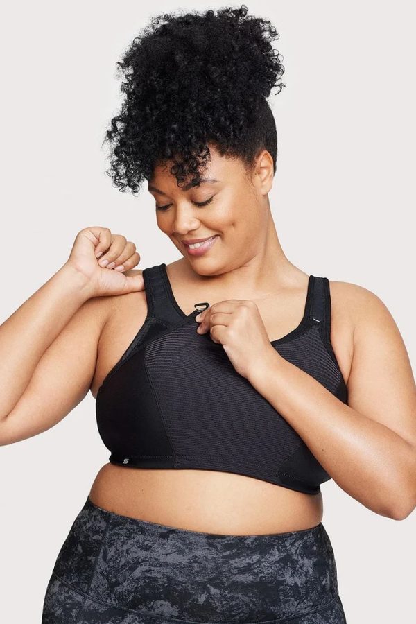 Glamorise Sport Custom Control Adjustable Sports Bra, Black, Front Clip View