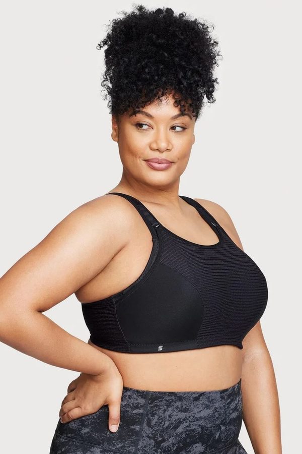 Glamorise Sport Custom Control Adjustable Sports Bra, Black, Side View