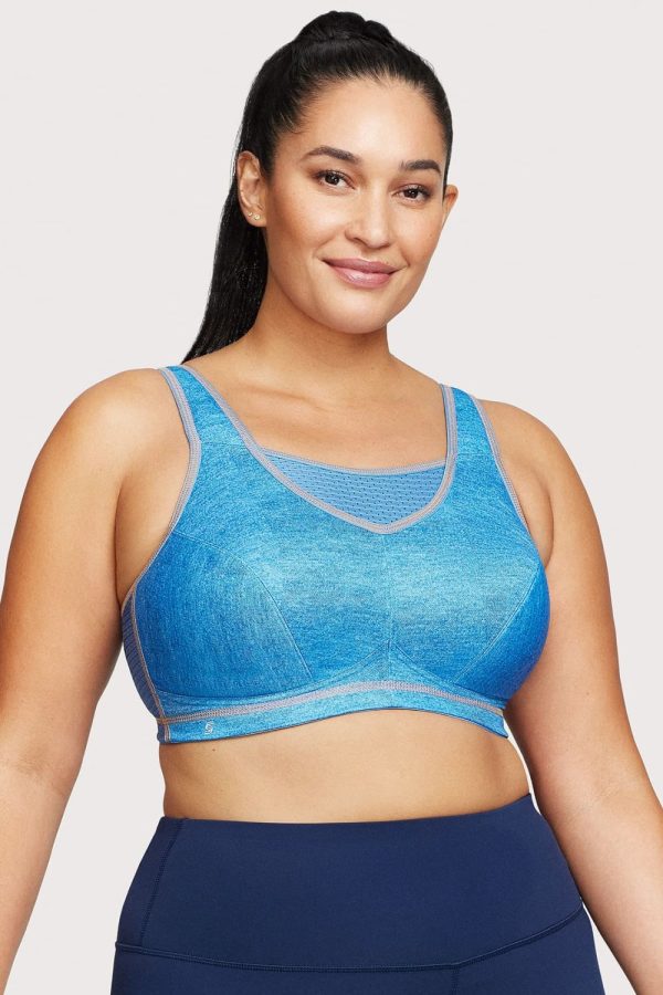 Glamorise Sport No-Bounce Camisole Elite Sports Bra, Light Denim, Front View
