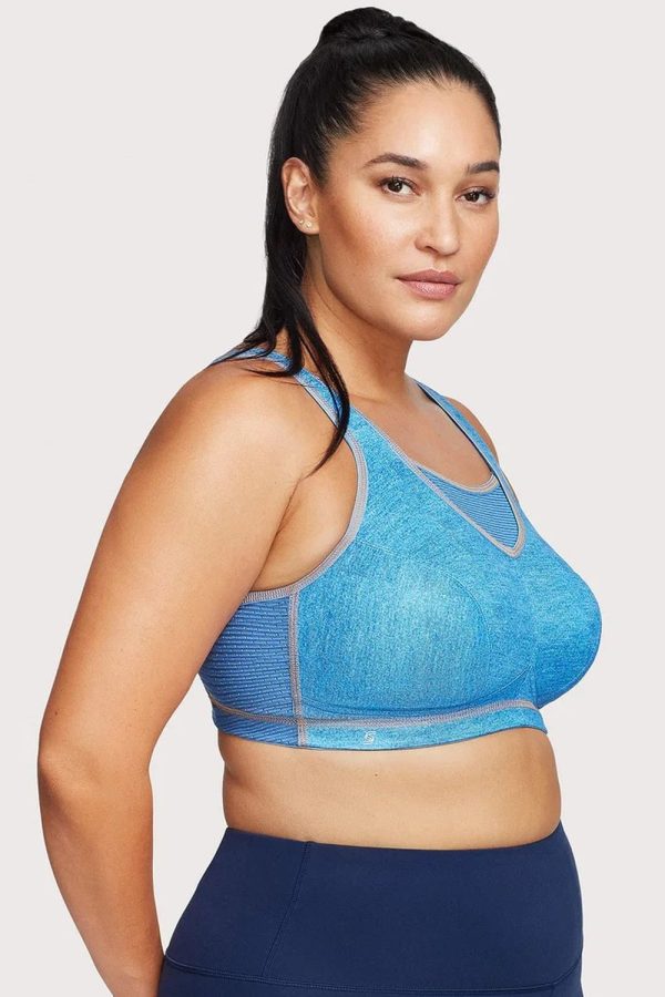 Glamorise Sport No-Bounce Camisole Elite Sports Bra, Light Denim, Side View