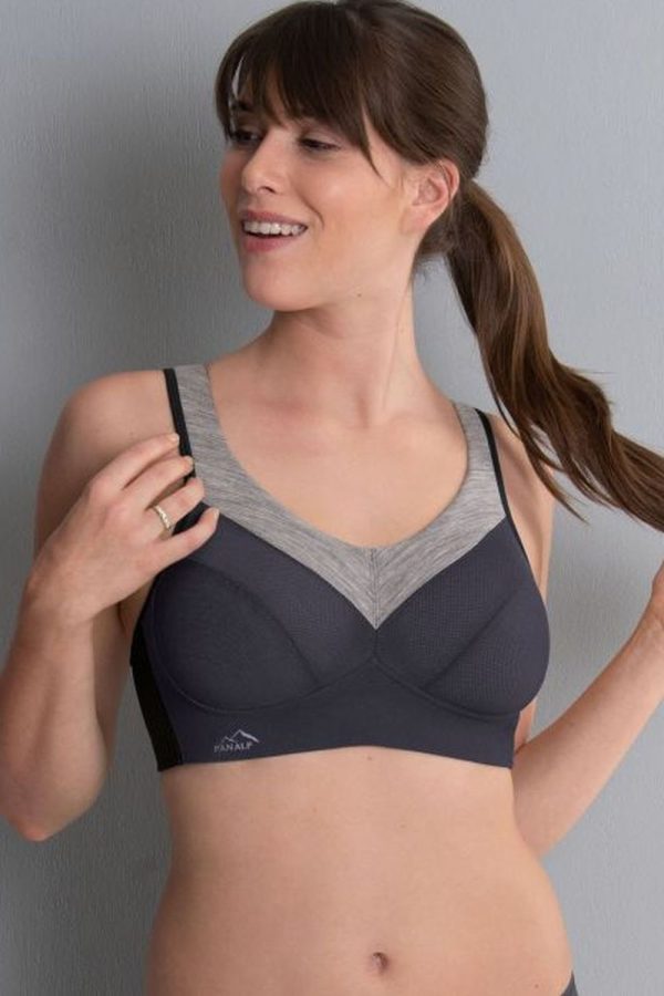 Anita Active PanAlp Wool Sports Bra, Anthracite Melange, Front View