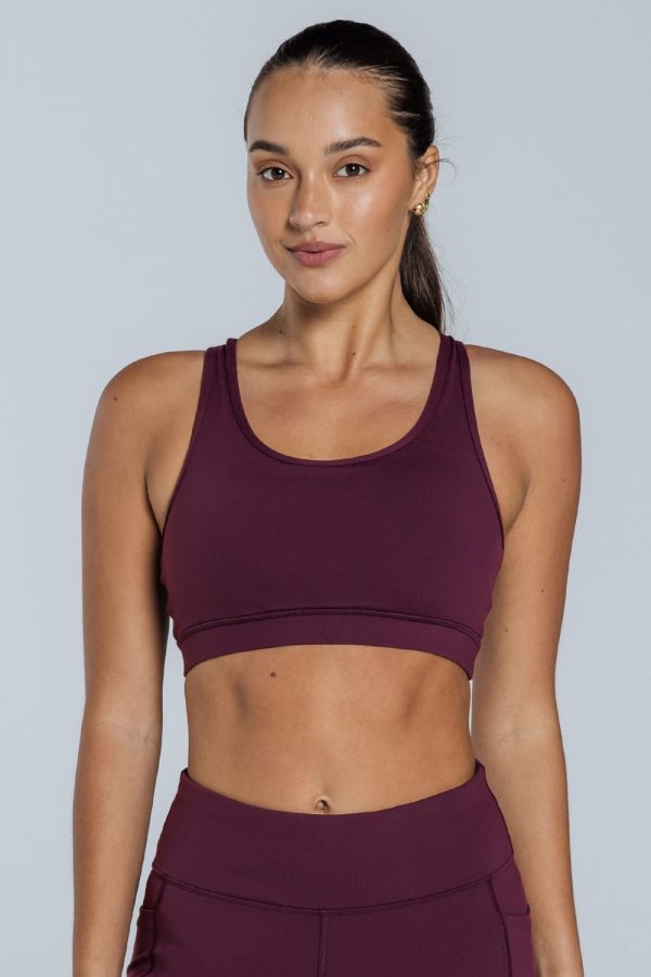 Abi and Joseph Leo Hi-Tech Sports Bra, Midnight Plum, Front View