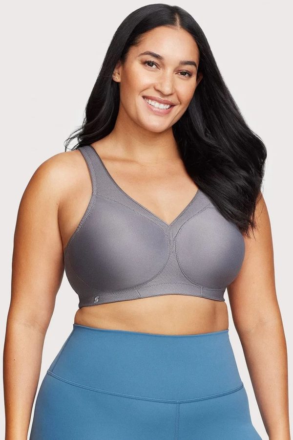 Glamorise Sport Magic Lift Seamless Sports Bra, Charcoal Grey, Front View
