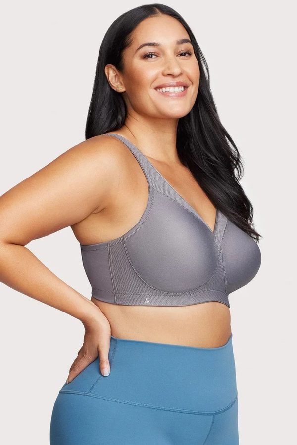 Glamorise Sport Magic Lift Seamless Sports Bra, Charcoal Grey, Side View