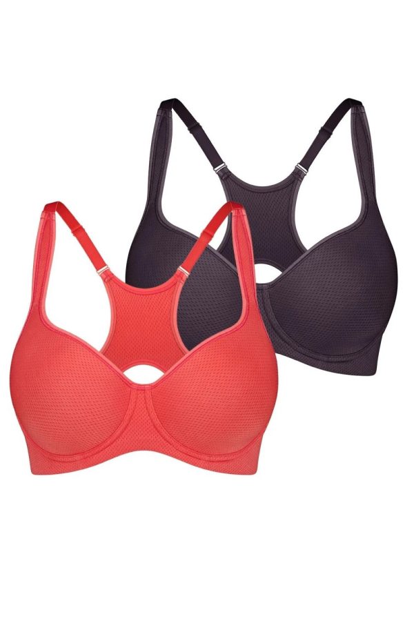 Triumph Triaction Racerback Sports Bras 2 Pack, Orange Dark Combo, Front View