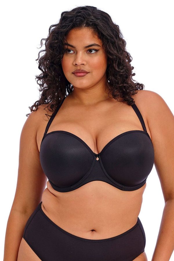 Elomi Smooth Moulded Strapless Bra, Black, Cross Strap Front View