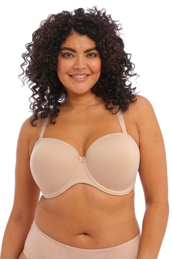 Elomi Smooth Moulded Strapless Bra, Sahara, Cross Strap Front View