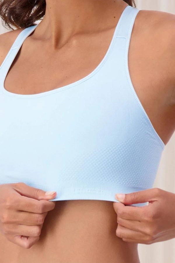 Triumph Triaction Ultra Seamfree Top, Sky Blue, Close Up View