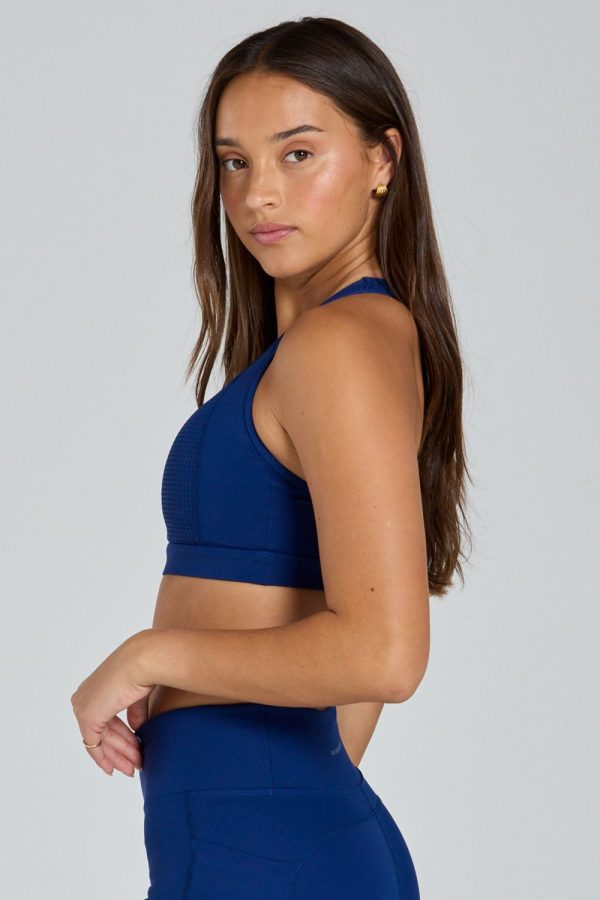 Abi and Joseph Run Swim Active Racerback Crop, Deep Ocean, Side View