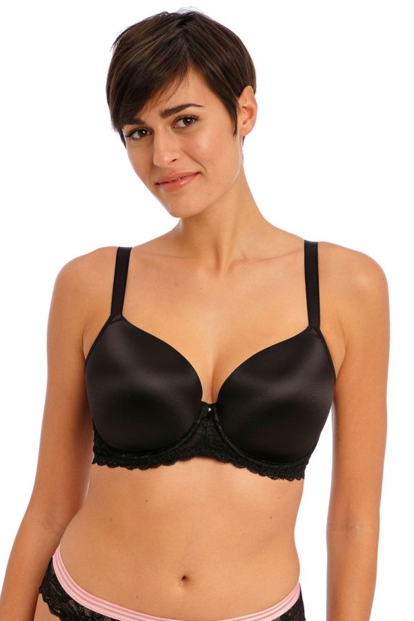 Freya Offbeat Moulded Demi T-Shirt Bra, Black, Front View