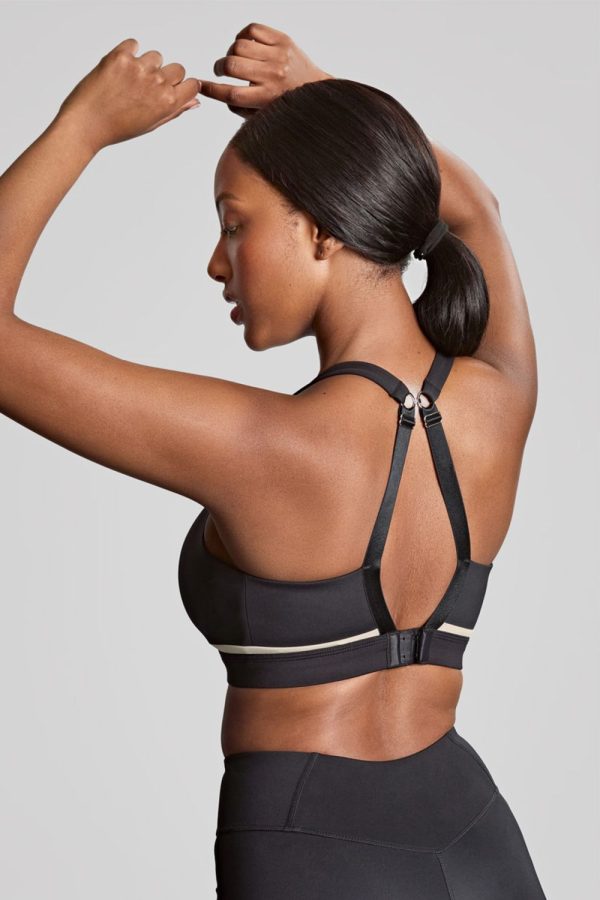Panache Sport Freedom Wirefree Sports Bra, Black-Chalk, Clipped Back View