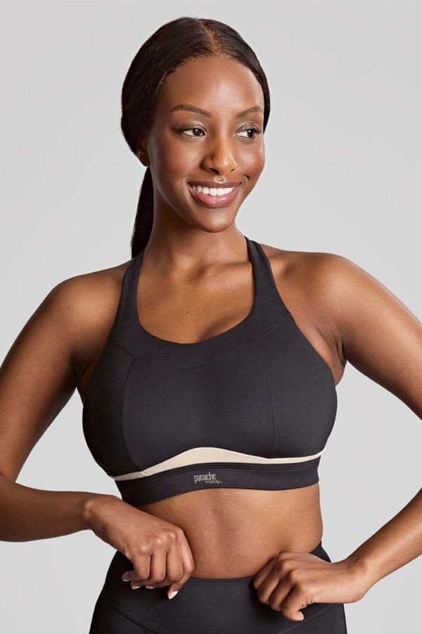 Panache Sport Freedom Wirefree Sports Bra, Black-Chalk, Clipped Front View