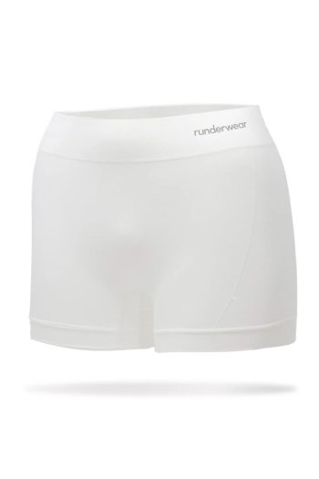 Runderwear Women’s Running Boy Shorts, White, Front View