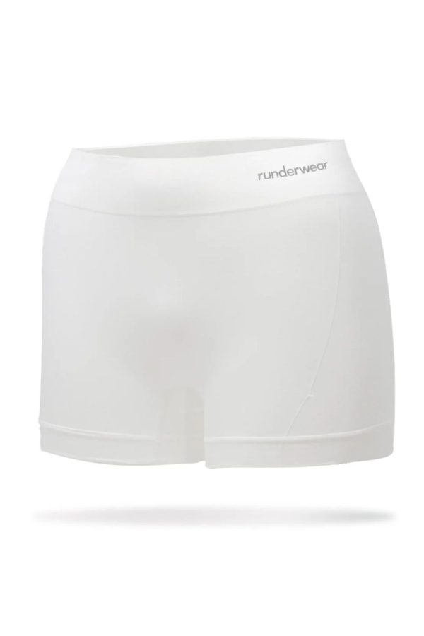 Runderwear Women’s Running Boy Shorts, White, Front View