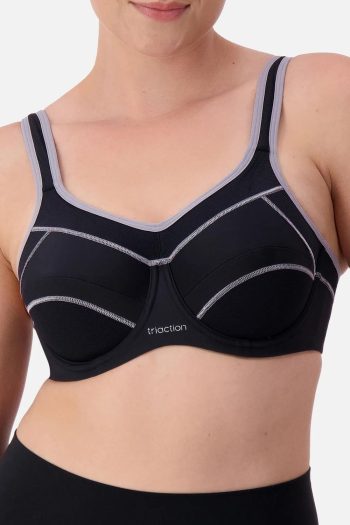 Triumph Triaction Performance Sports Bra, Black-Silver, Front View