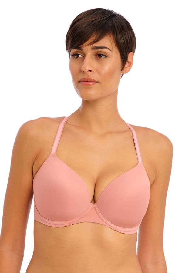 Freya Undetected Moulded T-Shirt Bra, Ash Rose, Crossed Front View