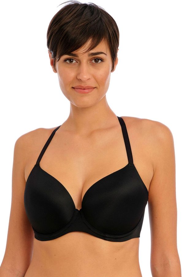 Freya Undetected Moulded T-Shirt Bra, Black, Crossed Front View
