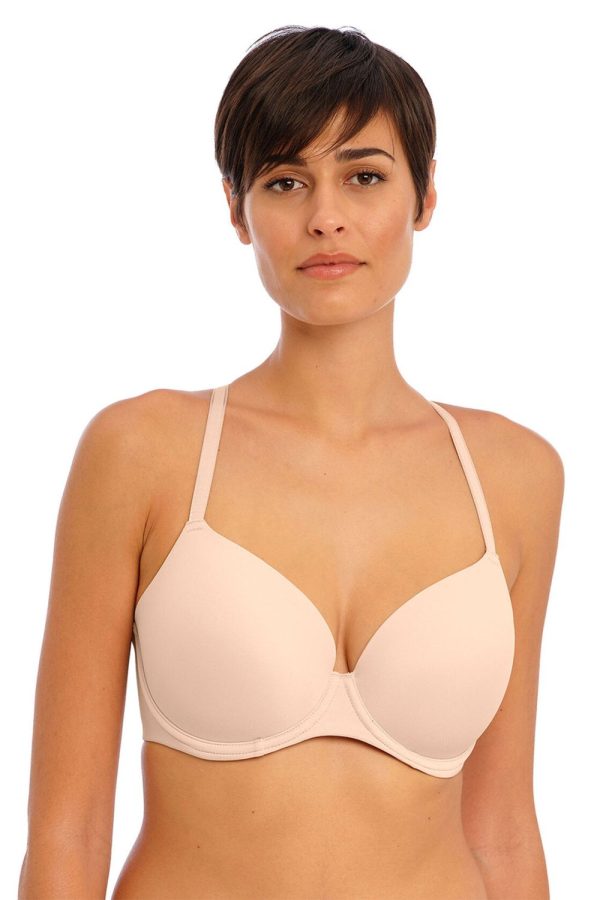Freya Undetected Moulded T-Shirt Bra, Natural Beige, Crossed Front View
