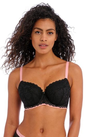 Freya Offbeat Padded Half Cup Bra, Black, Front View