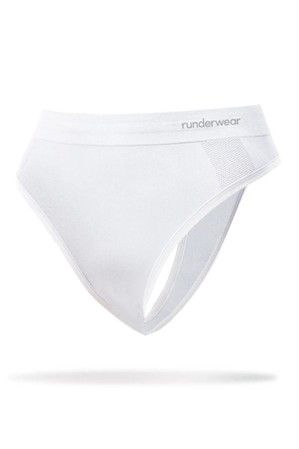 Runderwear Women's Running G-String, White, Front View