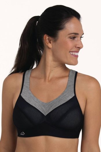 Anita Active PanAlp Wool Sports Bra, Black Melange, Front View