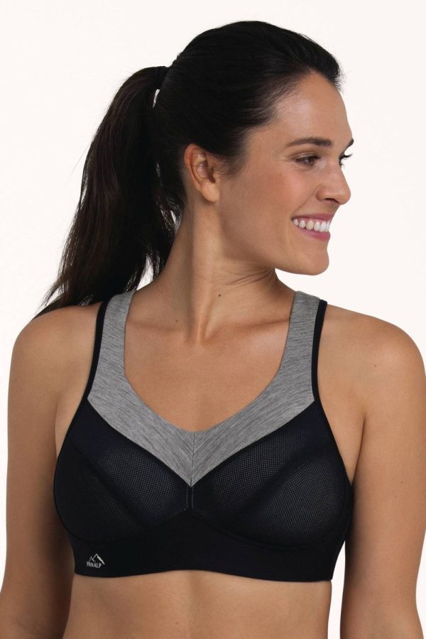Anita Active PanAlp Wool Sports Bra, Black Melange, Front View