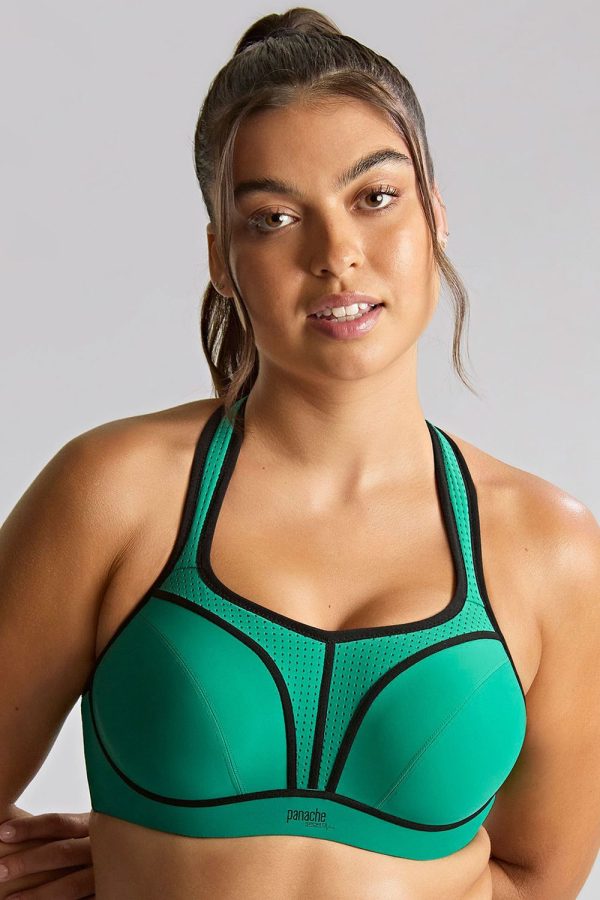 Panache Power Underwired Sports Bra, Green, Clipped Front View