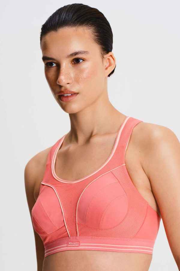 Shock Absorber Ultimate Run Bra, Coral, Close Up View