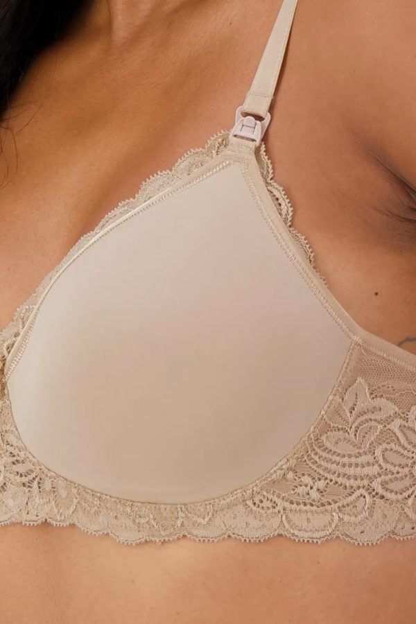 Triumph Gorgeous Mama Lace Wirefree Bra, Nude, Close Up View