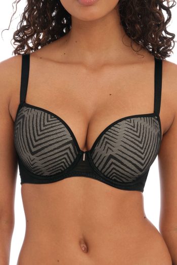 Freya Tailored Moulded Plunge T-Shirt Bra, Black, Front View