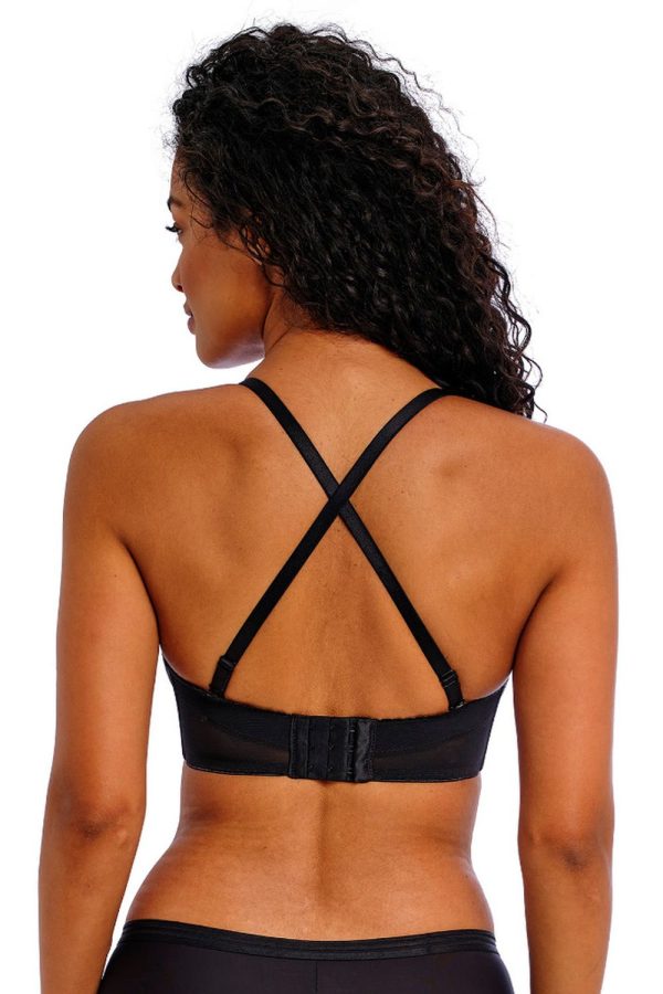 Freya Tailored Moulded Strapless Bra, Black, Crossed Strap Back View